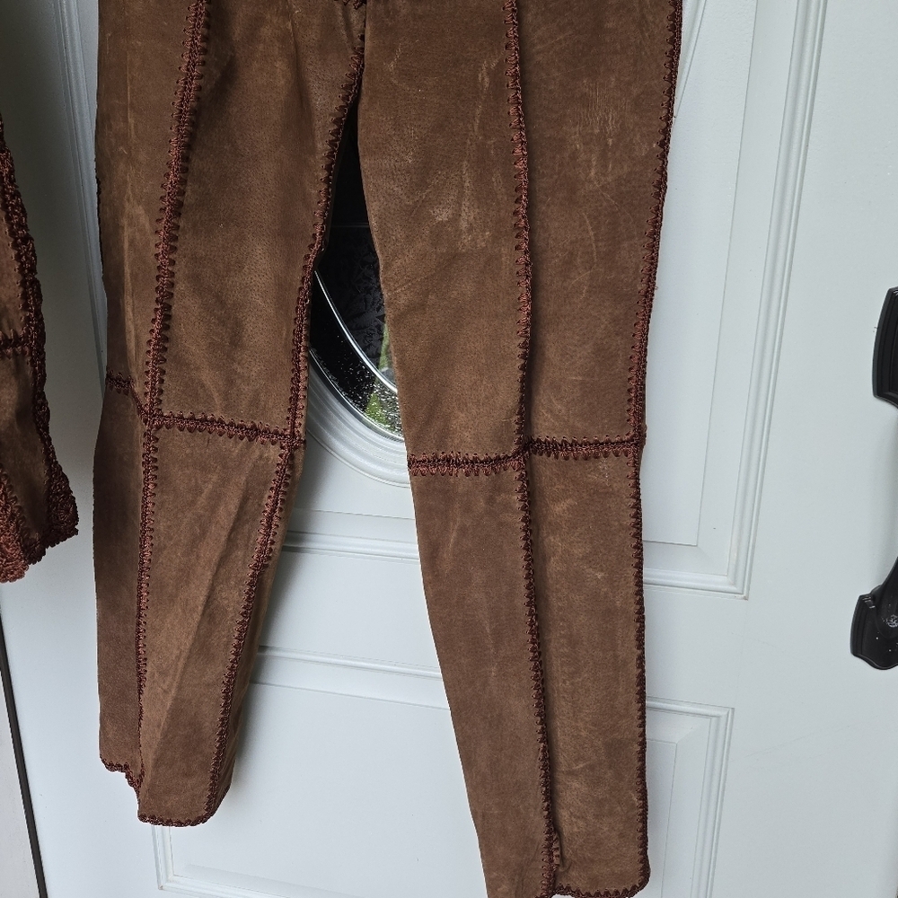 Vintage SMH Crochet Leather 2 Piece Jacket & Trouser Set - Picture 6 of 14